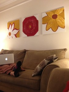 Acrylic Paintings over couches - Her Pursuit of Sunshine